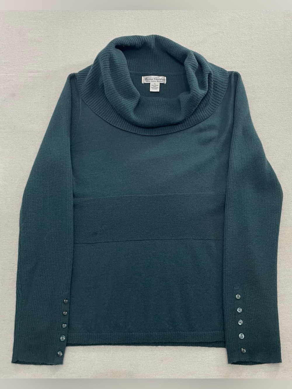 Marisa Christina 100% Italian Merino Wool Sweater Cowl Neck Navy Green Women XL